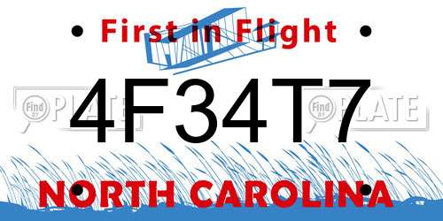 4F34T7 North Carolina License Plate