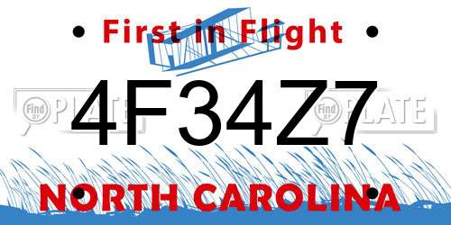 4F34Z7 North Carolina License Plate