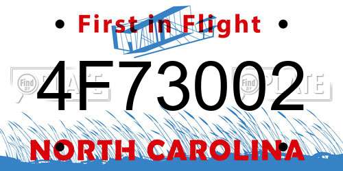 4F73002 North Carolina License Plate