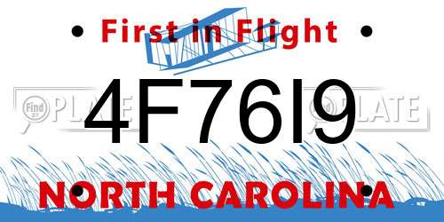 4F76I9 North Carolina License Plate