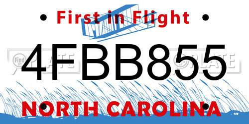 4FBB855 North Carolina License Plate