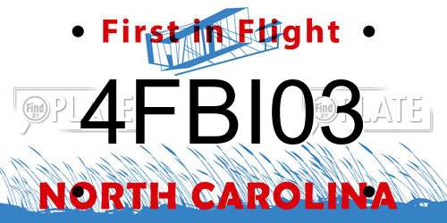 4FBI03 North Carolina License Plate
