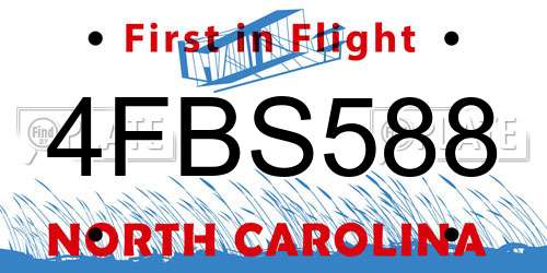 4FBS588 North Carolina License Plate