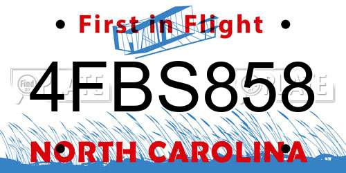 4FBS858 North Carolina License Plate