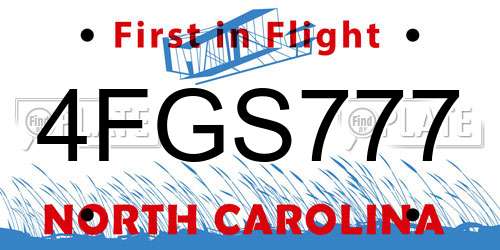4FGS777 North Carolina License Plate