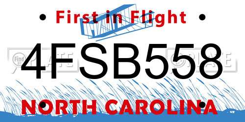 4FSB558 North Carolina License Plate