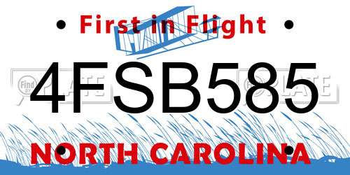 4FSB585 North Carolina License Plate