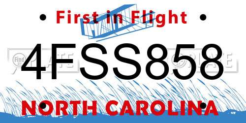 4FSS858 North Carolina License Plate