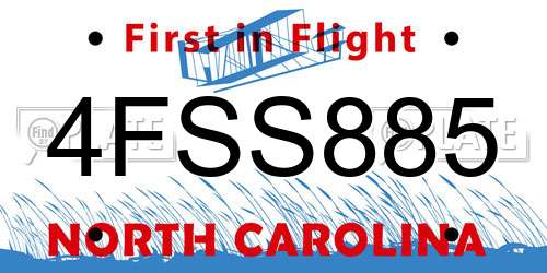 4FSS885 North Carolina License Plate