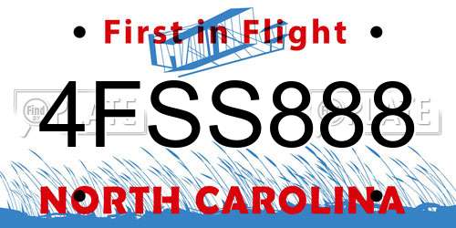 4FSS888 North Carolina License Plate