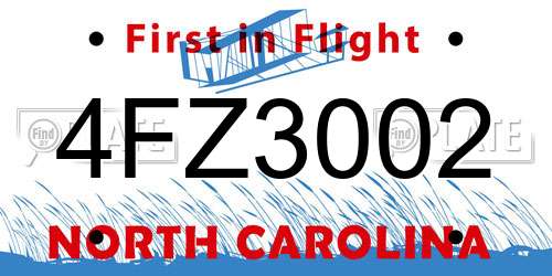 4FZ3002 North Carolina License Plate