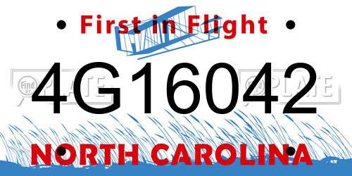 4G16042 North Carolina License Plate