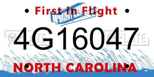 4G16047 North Carolina License Plate