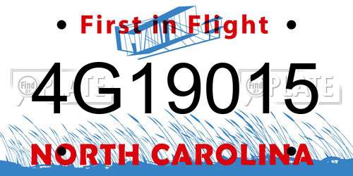 4G19015 North Carolina License Plate