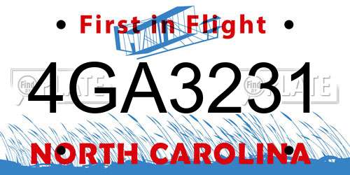 4GA3231 North Carolina License Plate