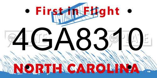 4GA8310 North Carolina License Plate