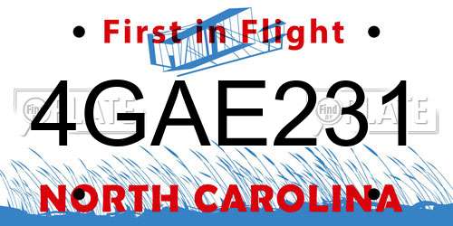 4GAE231 North Carolina License Plate