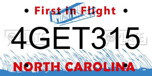 4GET315 North Carolina License Plate