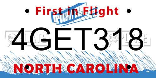 4GET318 North Carolina License Plate
