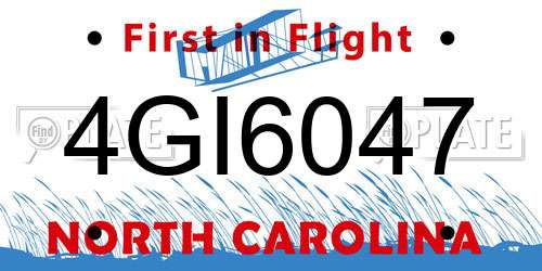 4GI6047 North Carolina License Plate