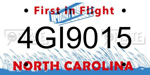 4GI9015 North Carolina License Plate