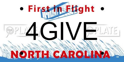 4GIVE North Carolina License Plate