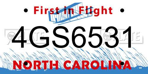 4GS6531 North Carolina License Plate