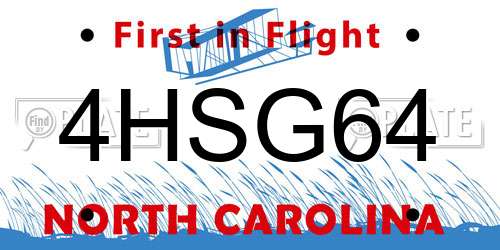 4HSG64 North Carolina License Plate