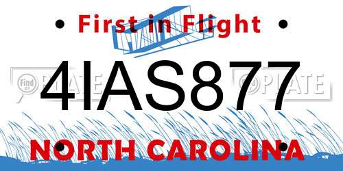4IAS877 North Carolina License Plate