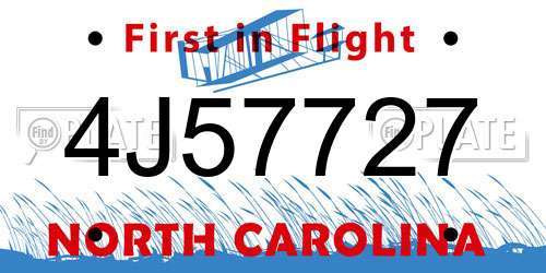 4J57727 North Carolina License Plate