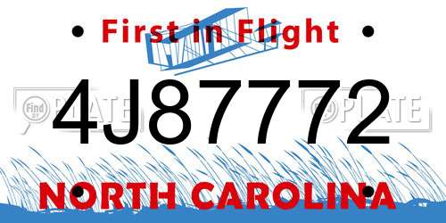 4J87772 North Carolina License Plate