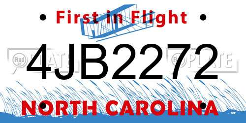 4JB2272 North Carolina License Plate