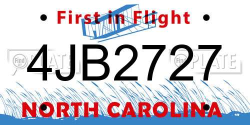 4JB2727 North Carolina License Plate