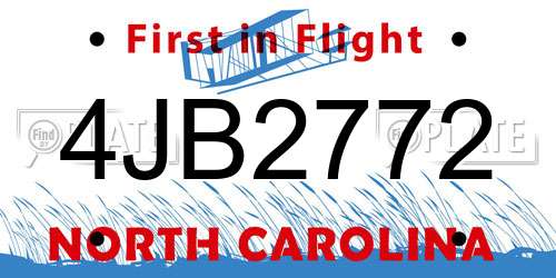 4JB2772 North Carolina License Plate