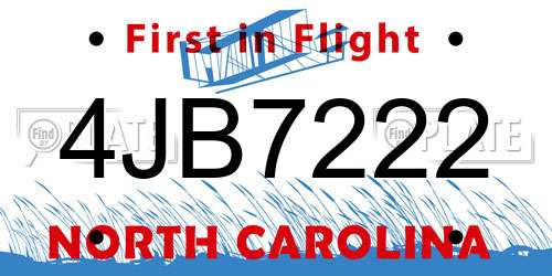 4JB7222 North Carolina License Plate