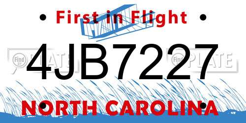 4JB7227 North Carolina License Plate