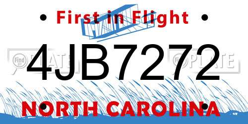 4JB7272 North Carolina License Plate