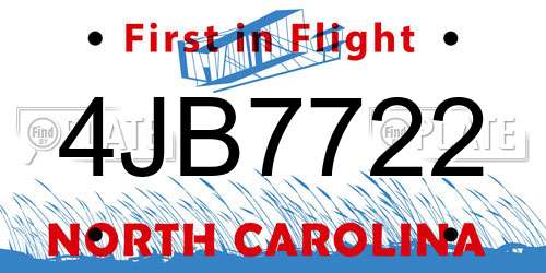 4JB7722 North Carolina License Plate