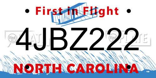 4JBZ222 North Carolina License Plate