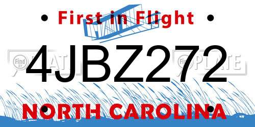 4JBZ272 North Carolina License Plate