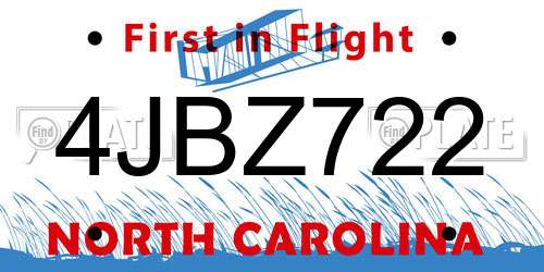 4JBZ722 North Carolina License Plate