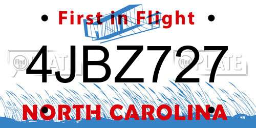 4JBZ727 North Carolina License Plate
