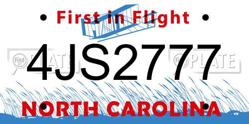 4JS2777 North Carolina License Plate