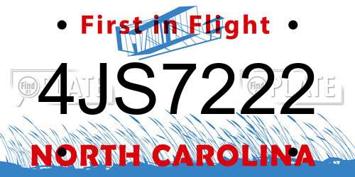 4JS7222 North Carolina License Plate