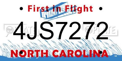 4JS7272 North Carolina License Plate