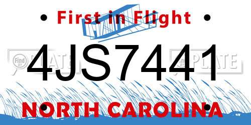 4JS7441 North Carolina License Plate