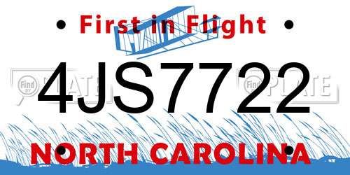 4JS7722 North Carolina License Plate