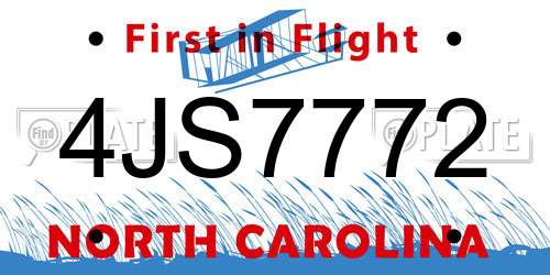 4JS7772 North Carolina License Plate