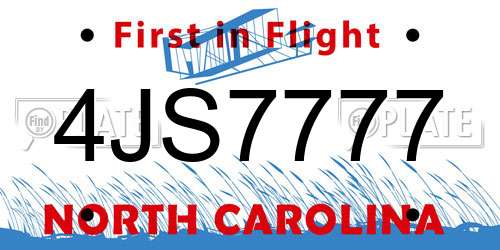 4JS7777 North Carolina License Plate