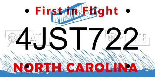 4JST722 North Carolina License Plate